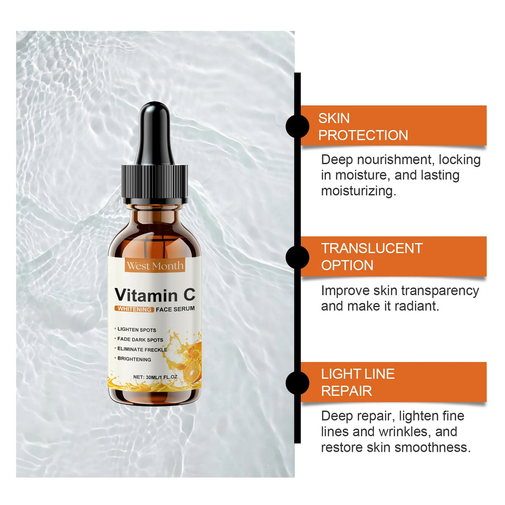 Vitamin C Facial Essence Dark Spot Remover Brightening Moisturizing Firming Serum Fade Fine Lines Improve Dullness Facial Skin Qme