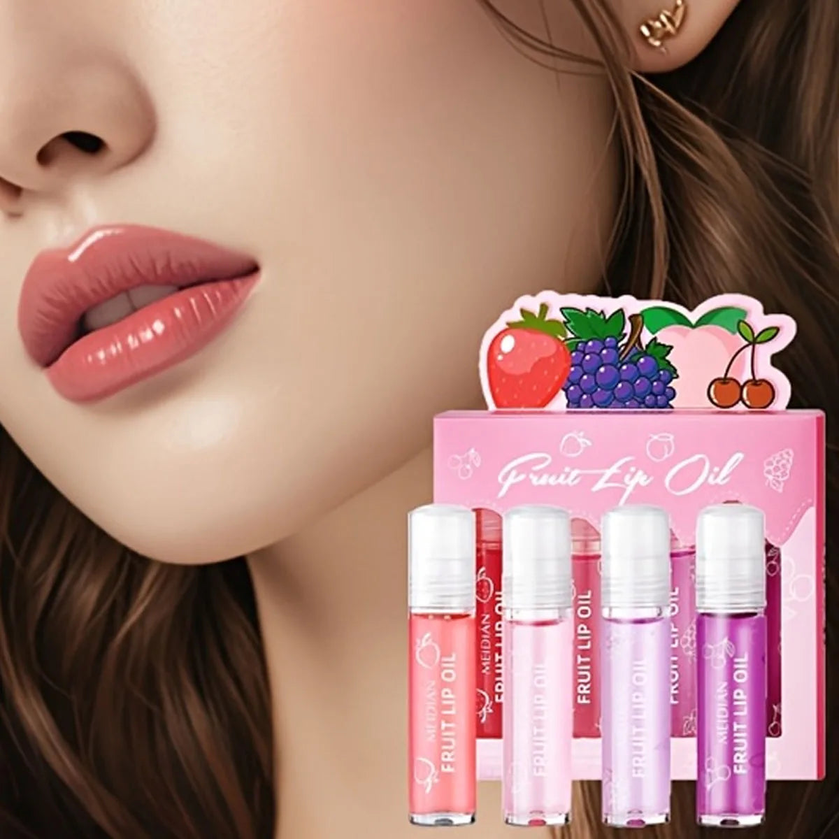 4-Piece Lip Oil Fruity Long-lasting Moisturizing Gentle Qme