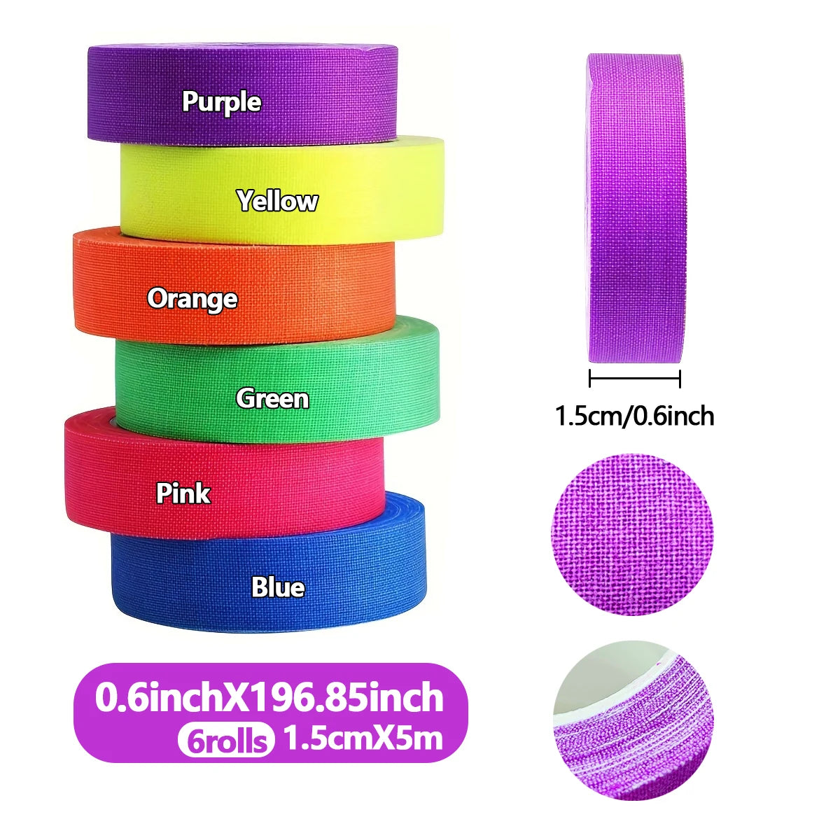 6-Pack Neon Fluorescent Tape Set 6 Vibrant Colors Uv Reactive For Black Light Parties & Crafts Qme