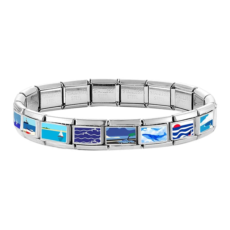 Wholesale 2026 Fashion Lovely Cat Blue Series Italian Charm Fit 9mm Stainless Steel Women DIY Bracelet Gift Jewelry Dropshipping Qme