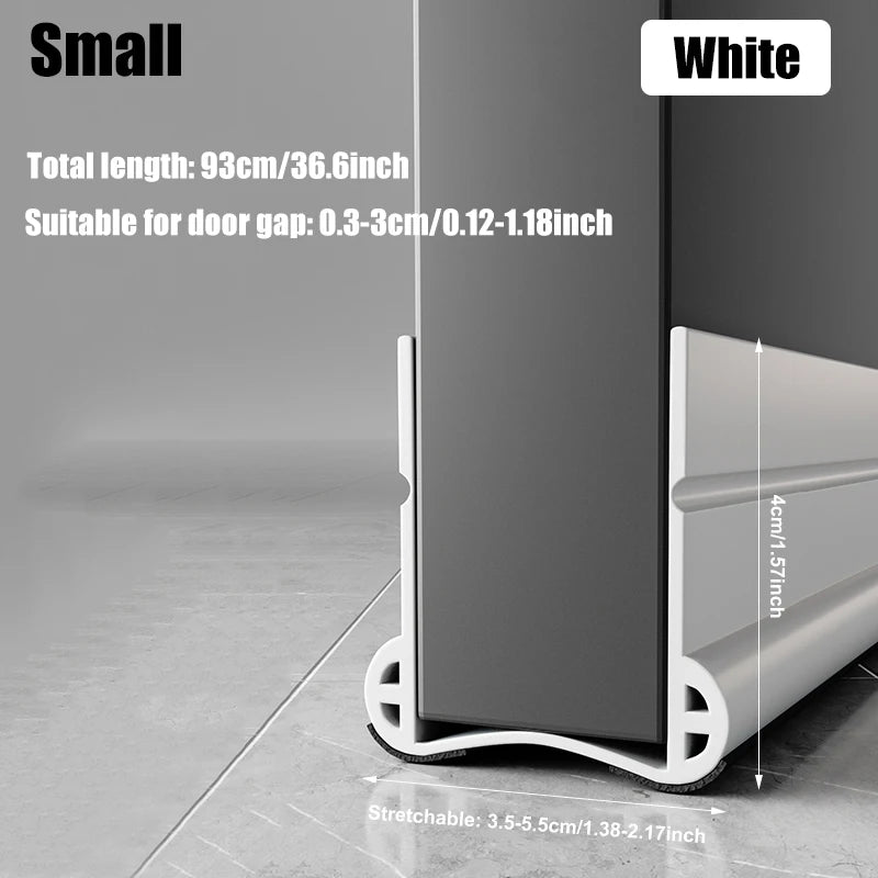 93cm PVC Door Bottom Seal Strip Silent Flexible Door Gap Weather Strip Washable and Wear-resistant Seal Strip with Under Brush Qme White
