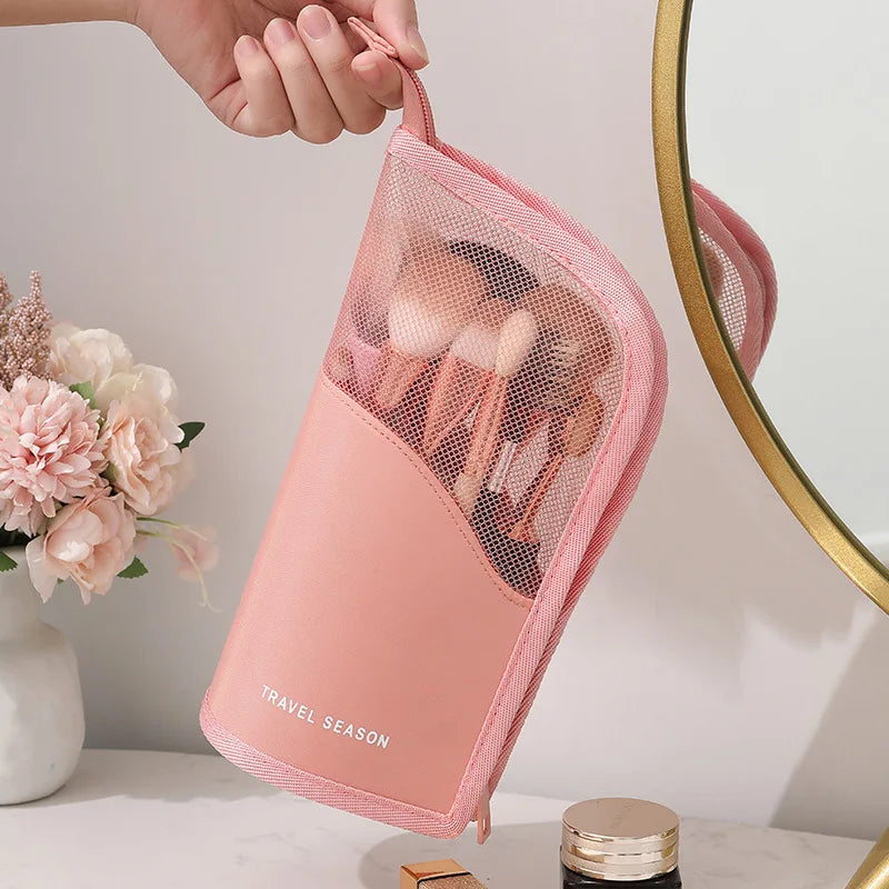 Stand Cosmetic Bag Women Clear Zipper Makeup Travel Female Brush Qme