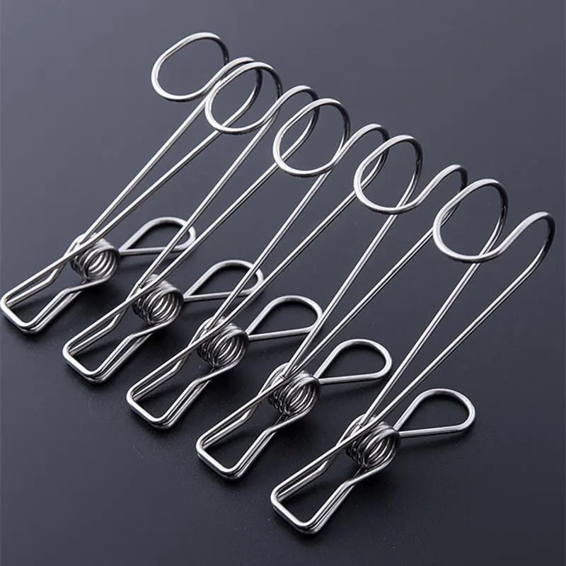 10pcs long tail metal hanging clothes clip with hook, suitable for outdoor, kitchen and office clothing hanging Qme