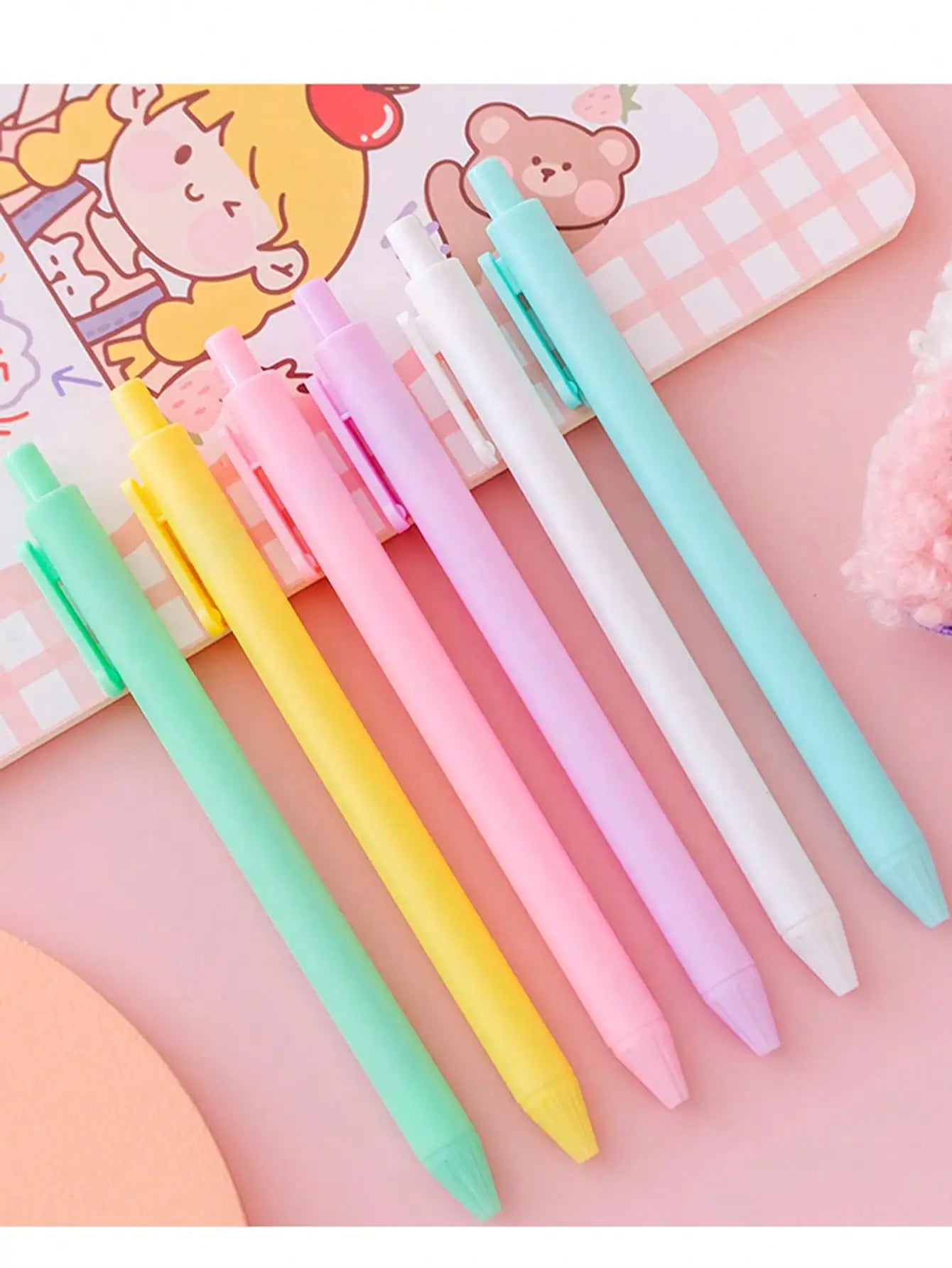 6/12 Pcs Cute Macaron Retractable Gel Pens, 0.5mm,Quick Dry Black Ink Gel Pens, Aesthetic Pens for Journaling Fine Tip Pens Qme