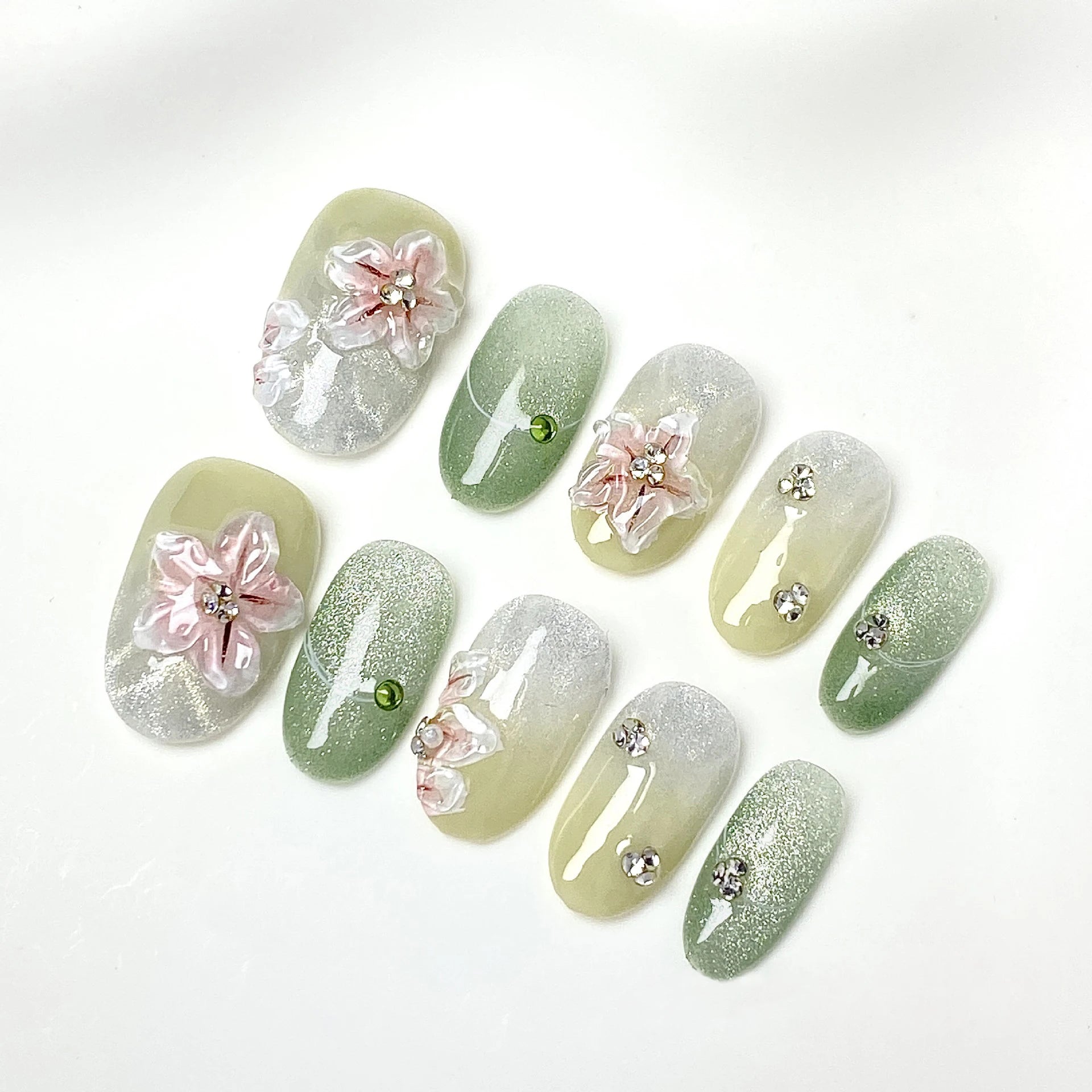 Fantasy Purple Pink Handmade Nails Tips Flower Short Oval False Nail Qme GJ-CDJ-ZB167-M