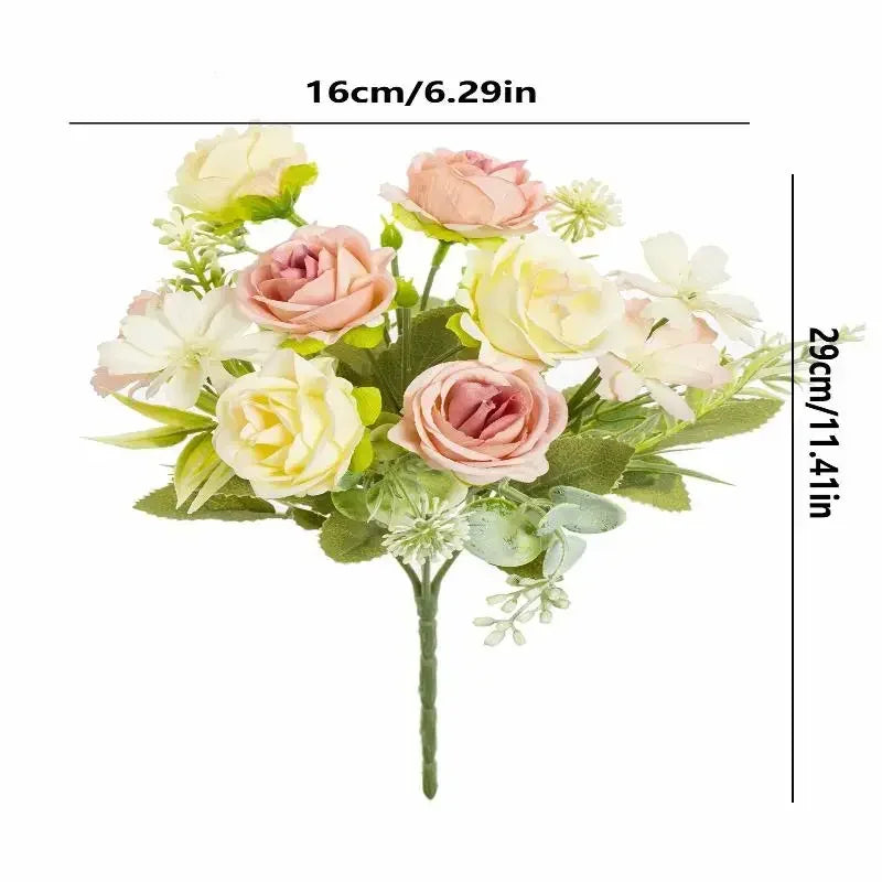 Artificial 1PC Flowers Wedding Home Bedroom Decoration Bridal Bouquet Garden Fake Silk Roses Hydrangeas Vase For Board Outdoors Qme