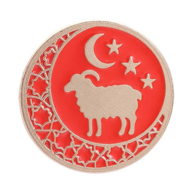Arabic Muslim Eid Decor Brooch Metal Enamel Lapel Pin Moon Sheep Mosque Pomegranate Pattern Ramadan Festival Gift Badge Qme Style1