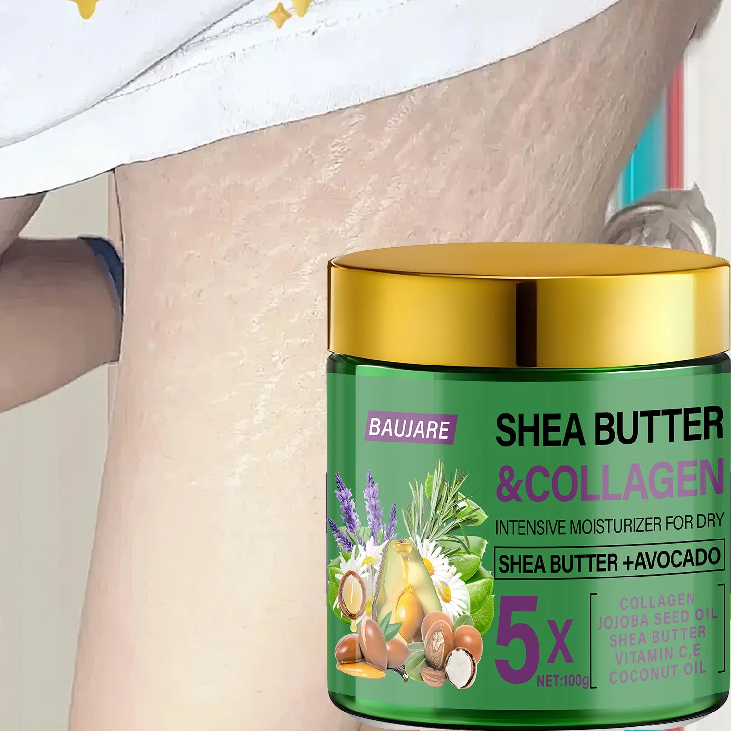 Shea Butter & Collagen Face Cream - Intensive Moisturizer for Dry Skin with Avocado & Hyaluronic Acid Qme