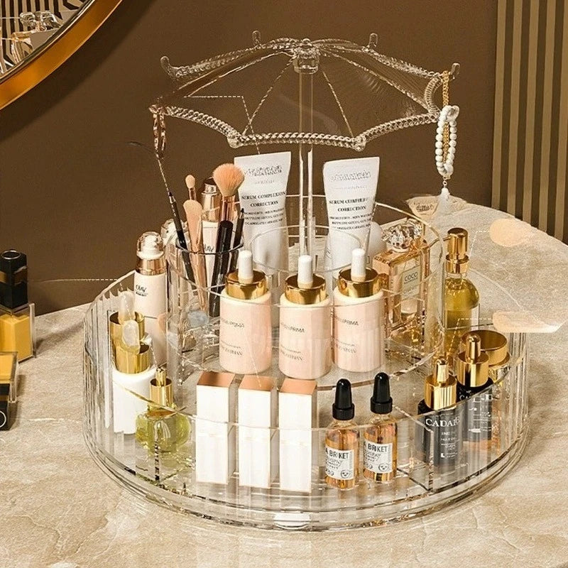 Luxury Plastic Rotating Organizer Cosmetic Storage Box Fruit Tray Qme Rotation U Tranparen