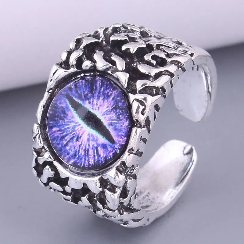 Fashion Creative Evil Dragon Eye Rings For Personality Male Punk Colors Ring Jewelry Men's Bar Night Club Accessories Gifts Qme purple resizable
