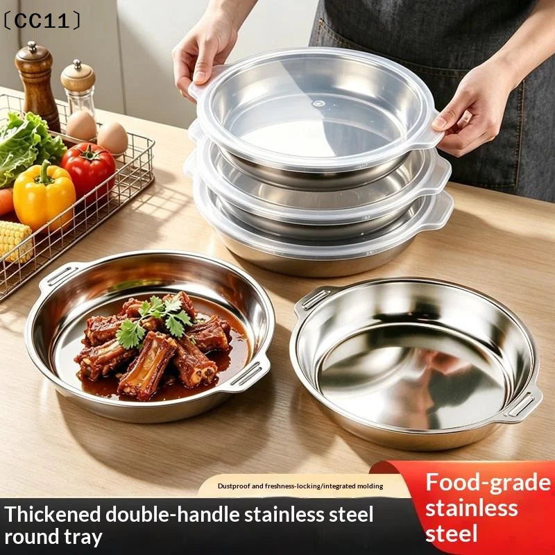 Round Stainless Steel Food Storage Container Lid Grade- Airtight Tray Qme