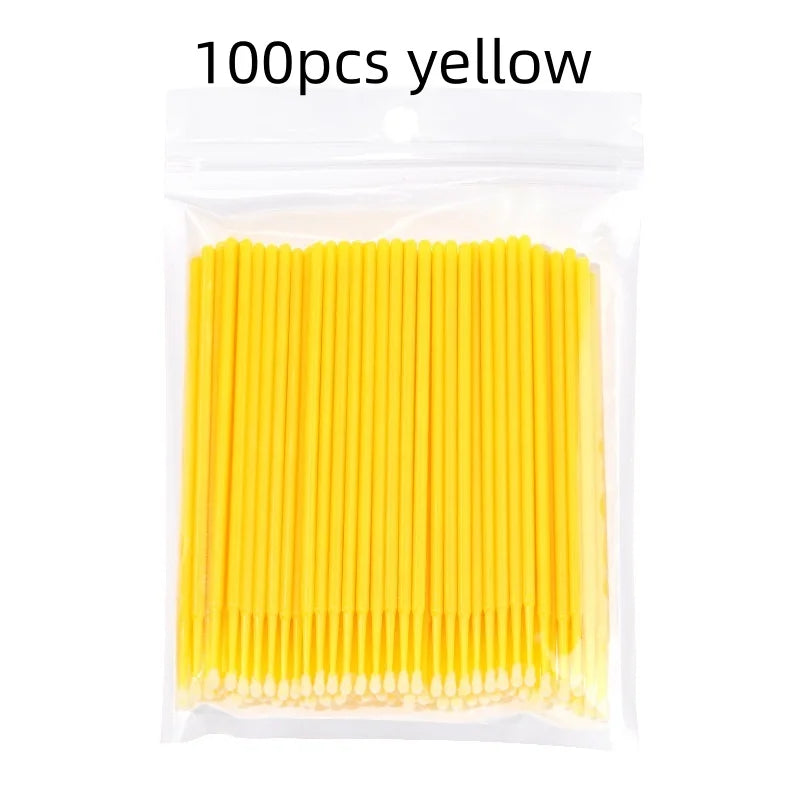 100pcs Microbrushes for Eyelash Extension Makeup Brush Swab Disposable Individual Applicators Mascara Eyelashes Brushes Qme 100pcs yellow