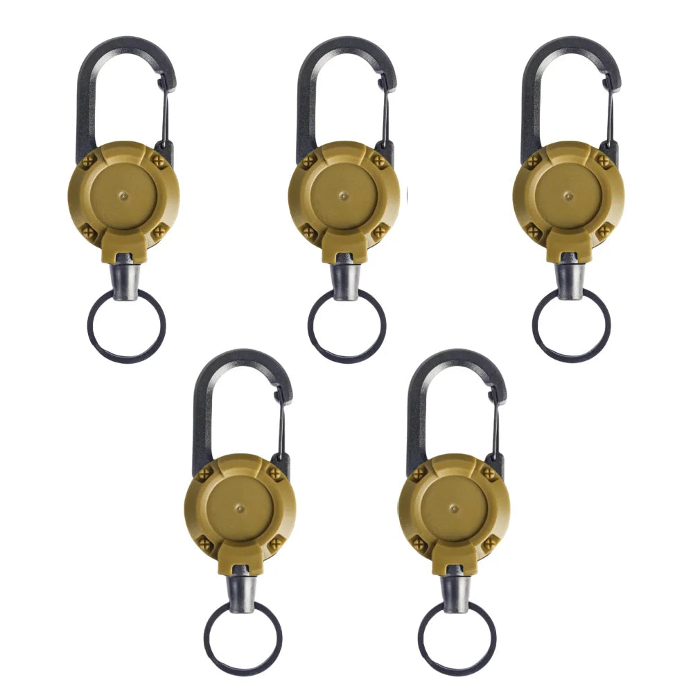 Heavy Duty Retractable Rope Carabiner Outdoor Steel Wire Rope Spring Key Chain Multi Functional Rebound Anti Loss Rope Buckle Qme Khaki 5pcs