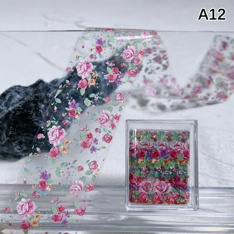 Flower Nail Transfer Foil Rose Floral Art Sticker Paper DIY Manicure Qme A12