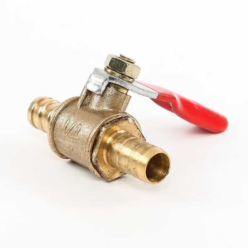 6/8/10/12mm Red Handle Valve Hose Barb Inline Brass Water Oil Air Gas Fuel Line Shutoff Ball Valve Pipe Fittings New Qme