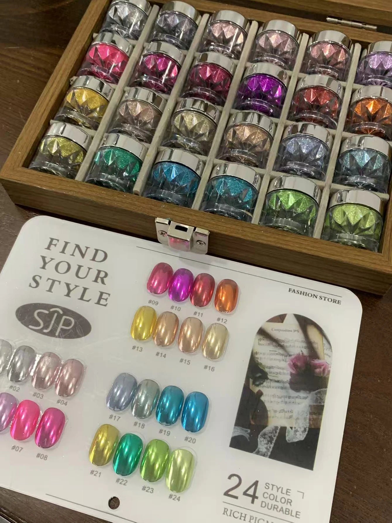 24-Color Dopamine Nail Art Mirror Powder Chart Storage Box DIY Charm Qme