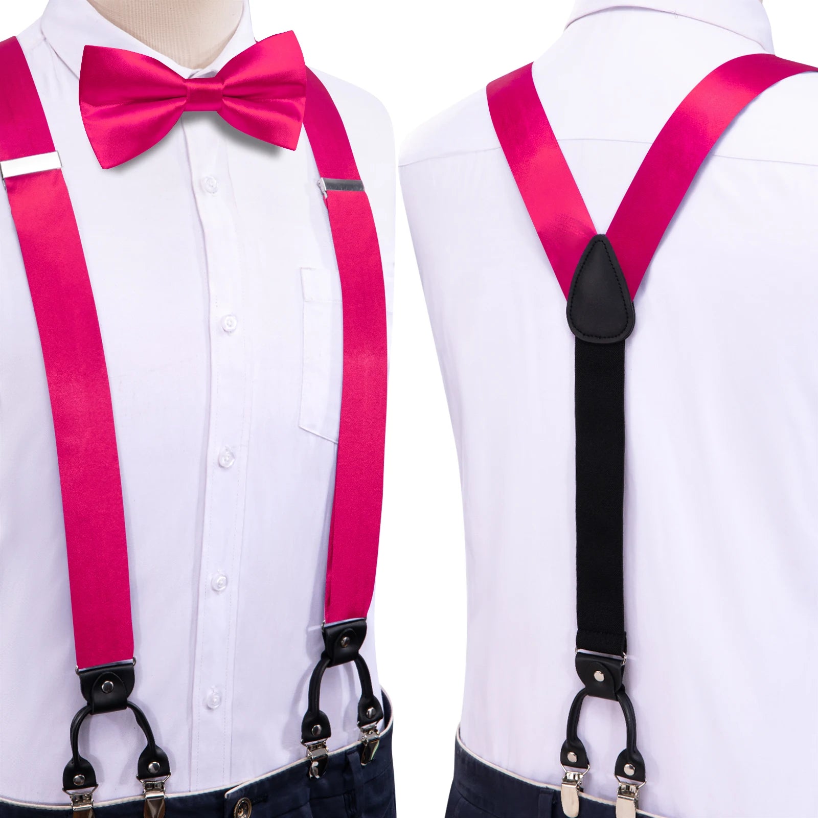 Hi-tie Silk Mens Braces Bowtie Hanky Cufflinks Y Back Clip Adjustable
