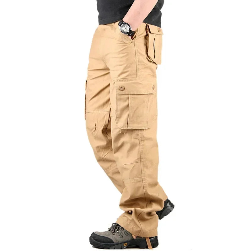 Cargo Pants Men Military Work Overalls Loose Straight Tactical Trousers Multi-Pocket Baggy Casual Cotton Slacks Pants Qme 34 KQ