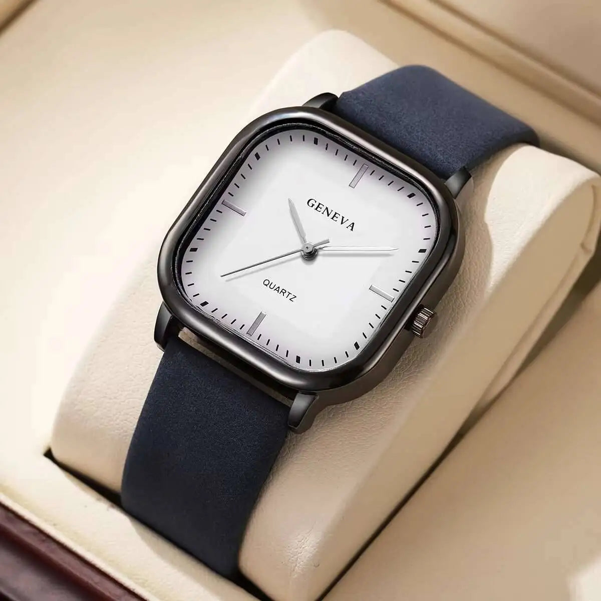 Watch Fashion, Simplicity, Trendy, High Aesthetics Exam, Square Silent Quartz Watch for Middle School Students Qme Blue White No Box
