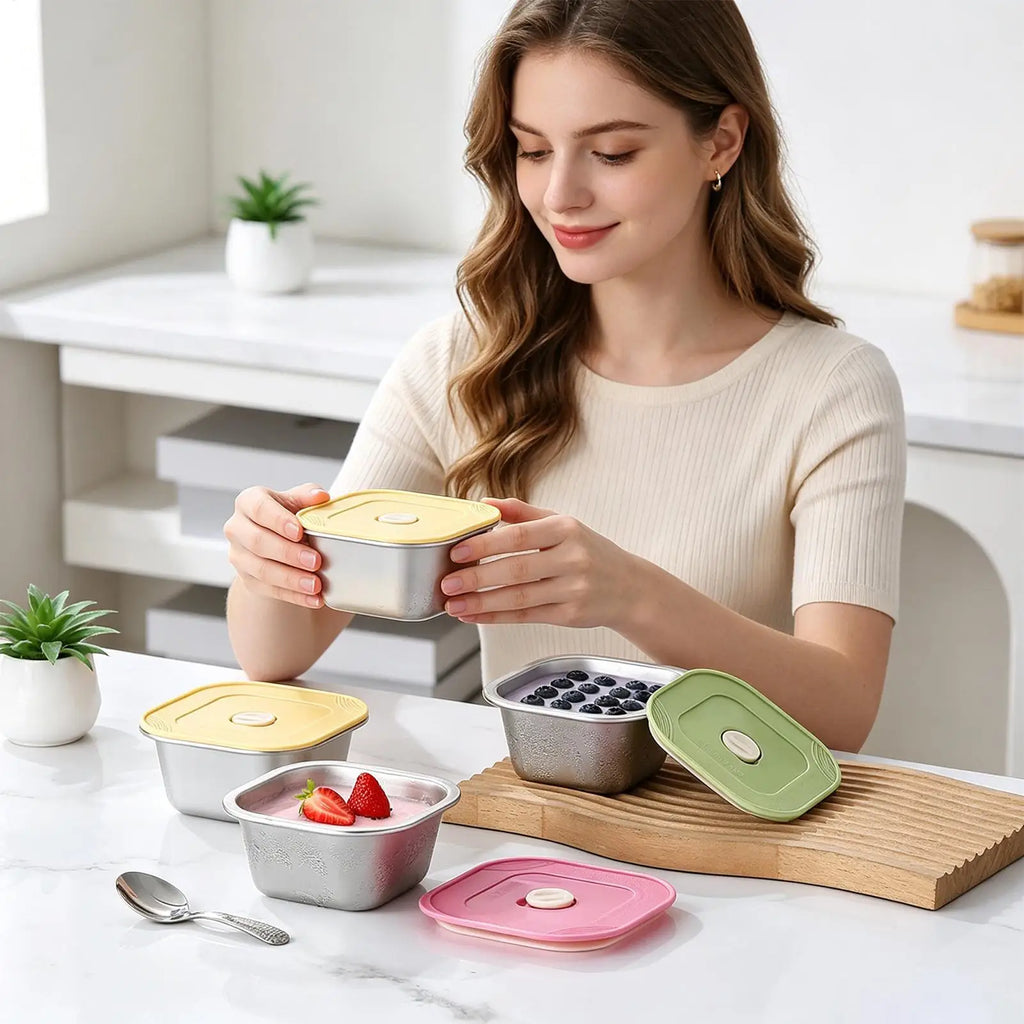 Reusable Ice Cream Containers 3 Food-grade Airtight Cups Silicone Lid Qme