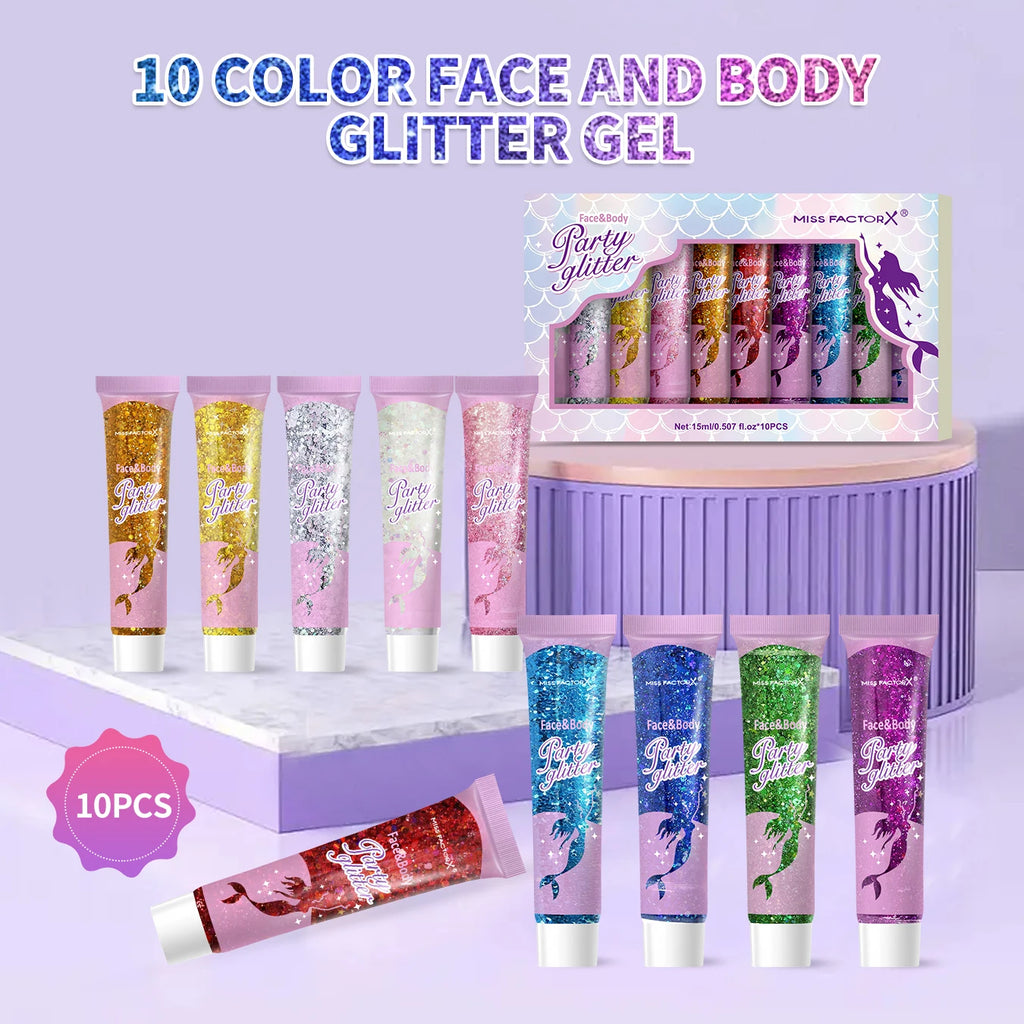 10 piece body glitter gel, carnival face glitter cosmetics suitable for women, shiny thick hair glitter, carnival accessories fo Qme