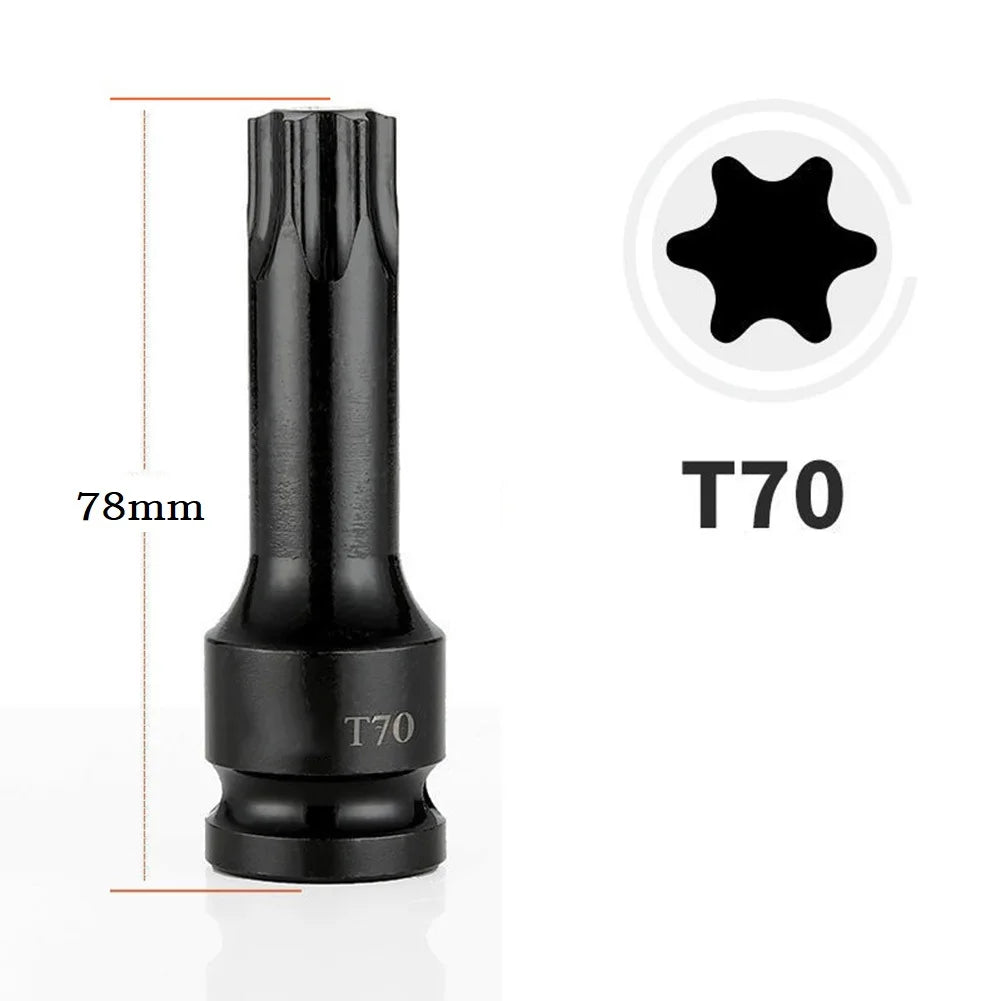 1PC 1/2inch Hex Torx Screwdriver Bits Drive Socket Adapter Heads T20 T40 T30 T100 Magnetic Wrench Hand Tools Accessories Qme T70