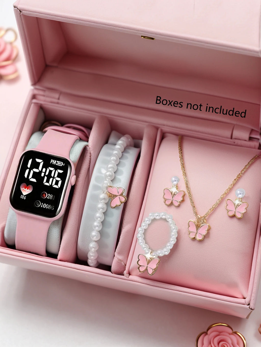 Love Pattern Electronic Watch And Butterfly Accessories Set Birthday Gift (No Box Included) Qme
