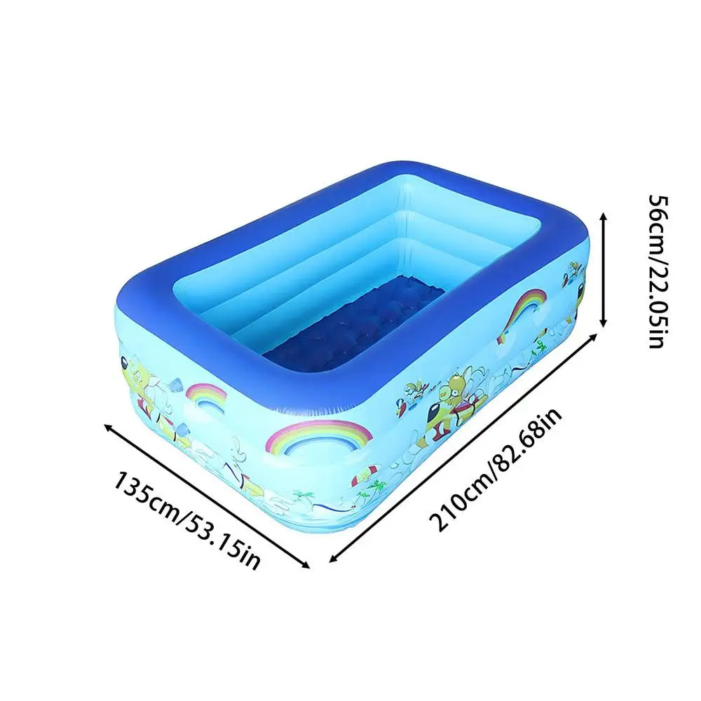 Young Kids Pool Inflatable Rectangle Safe Landing Inflating Kids Pool for Backyard for Students Girls Children Parents Backyard Qme 210x135x56cm