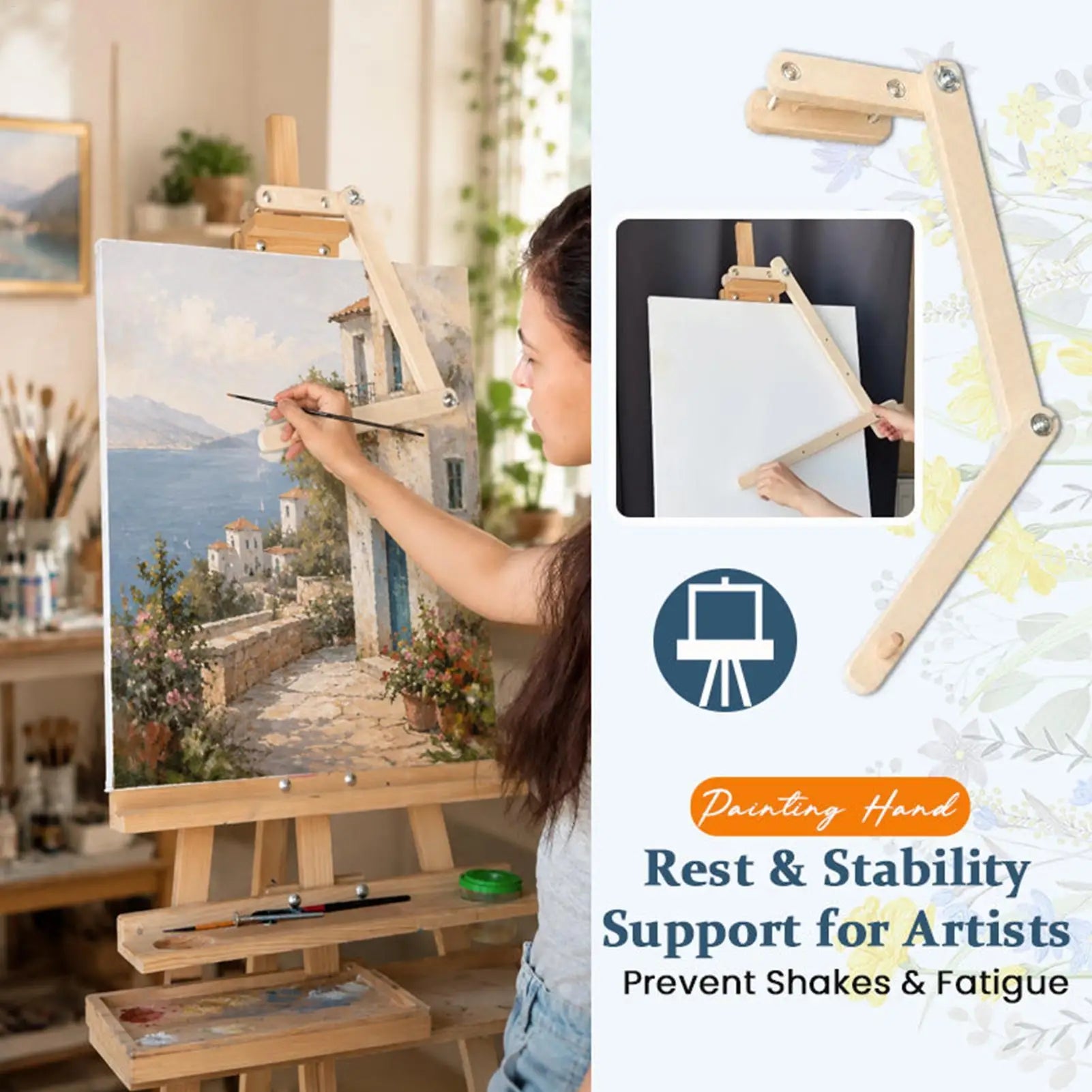 Artist Hand Rest Adjustable Painting Arm Stabilizer Support Canvas Qme