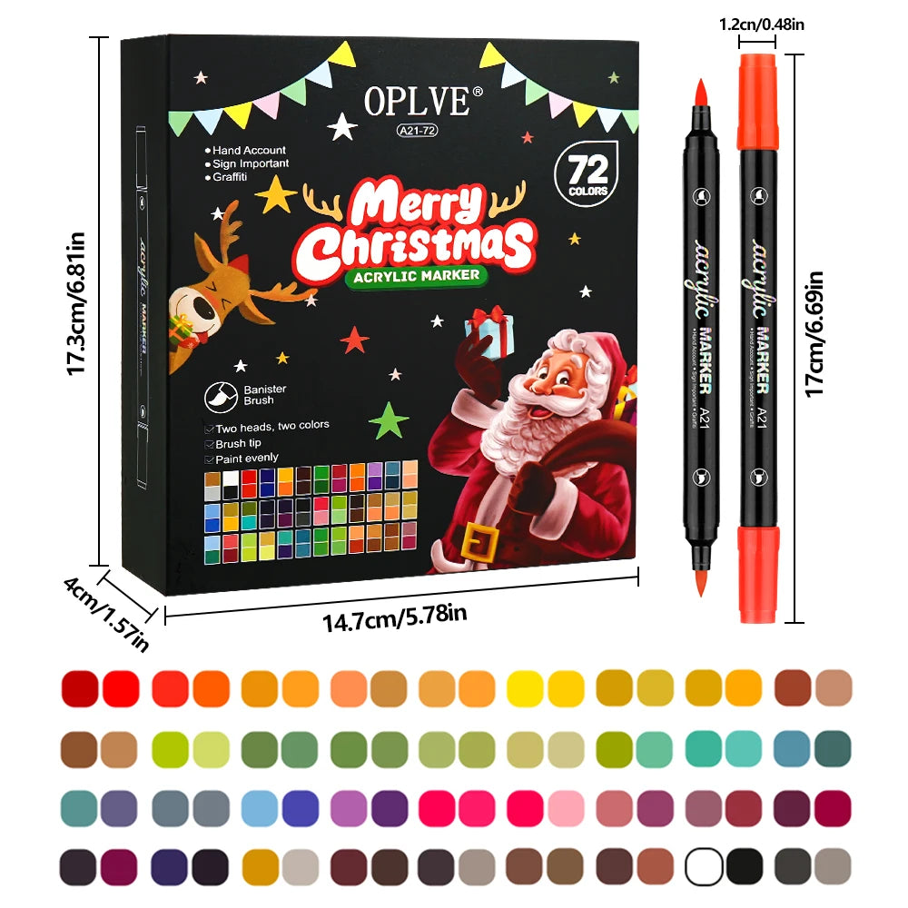 24/48/72 Colors Dual Brush Tip Acrylic Markers Pens, for Rock, Wood, Fabric, Glass, Canvas, Ceramic, Christmas DIY Art Supplies Qme 72 colors