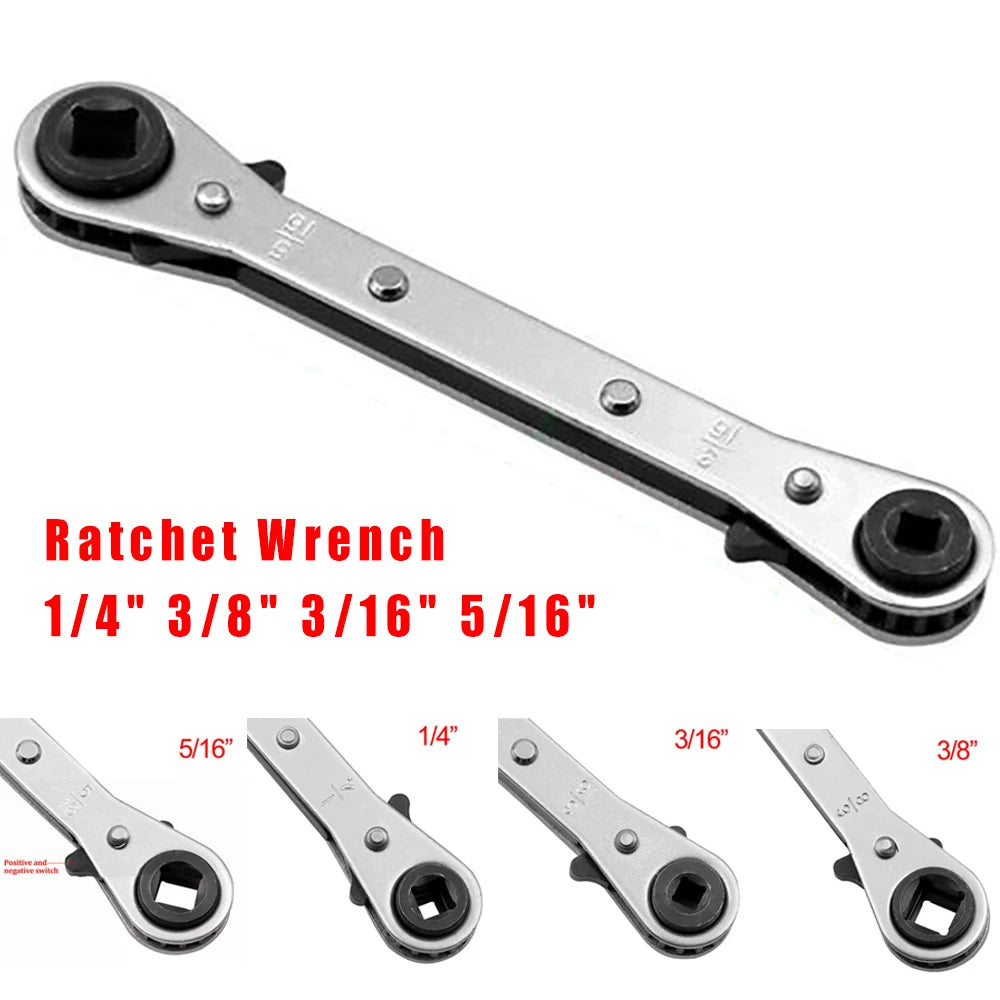 Chrome Vanadium Ring Double Head Ratchet Wrench 1/4 3/8 3/16 5/16Inch Port Valve HVAC ToolRatchet Combination Spanner Set Qme Default Title