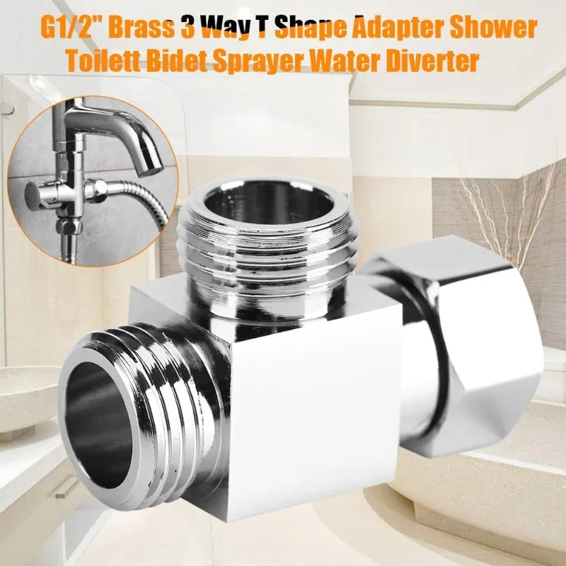 3 Way T Shape Water Splitter Valve Stainless Steel Angle Valve Adapter Qme