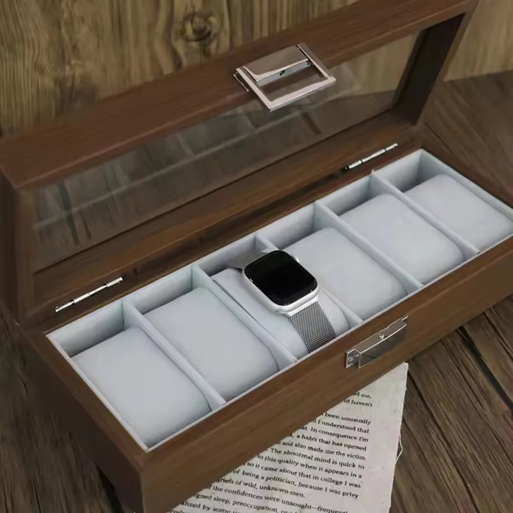 Organizer Box Black Walnut Pattern Wooden 6-Digit Watch Storage Display Box Wooden Watch Packaging Box Qme
