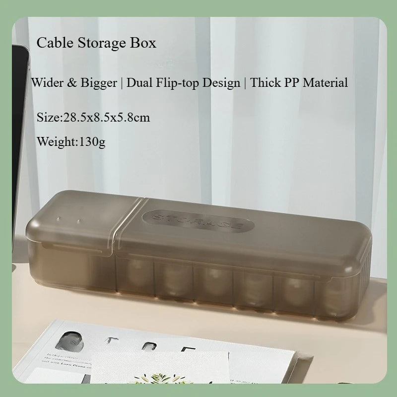 1-2pcs Desktop Cable Organizer with Lid,Cord Management Box for Data Cable,Phone Charger Storage Holder,Cable Tidy OrganizerTool Qme Brown-1pc