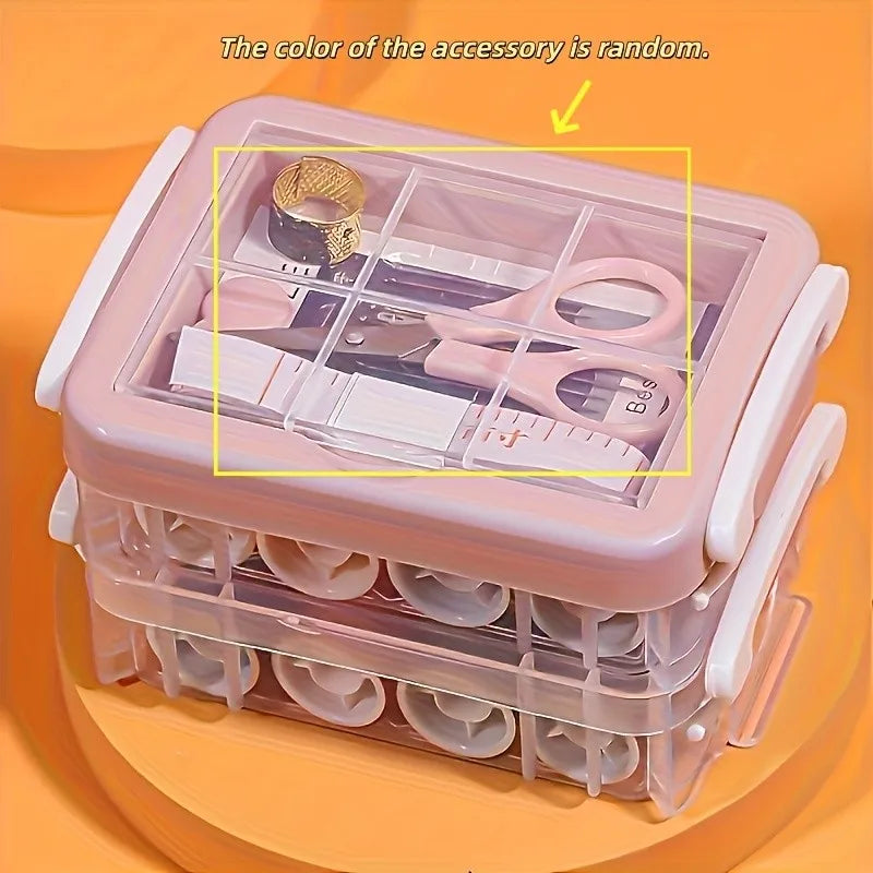 30pcs Needle And Thread Box Set, Household Sewing Repair Needle Box with Transparent Storage Box Fabric Organizer Qme pink