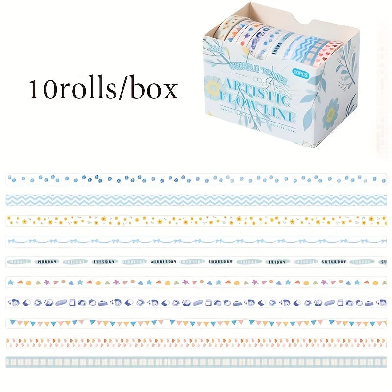 10 Roll/Box Tape Gentle Color Series Tape Cutting Pasting Thin Stickers Album Diary Decoration Phone Case Cup Diary Decoration Qme 7