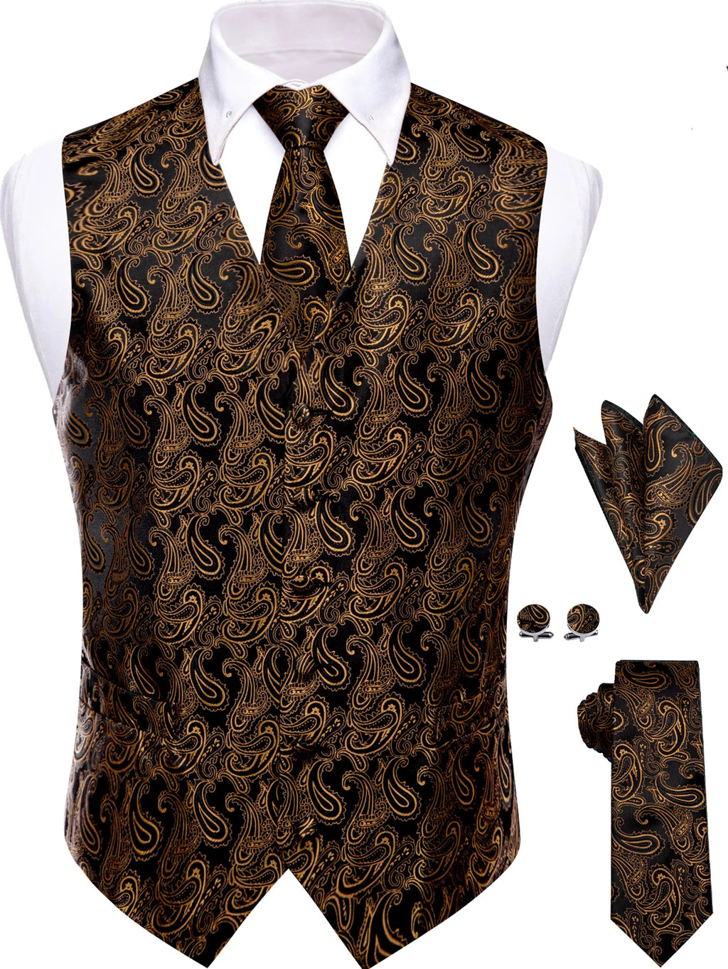 Men's Formal Suit Vest & Tie Set Paisley Floral Style, Premium Waistcoat and Necktie Combo for Weddings, Business Occasions Qme