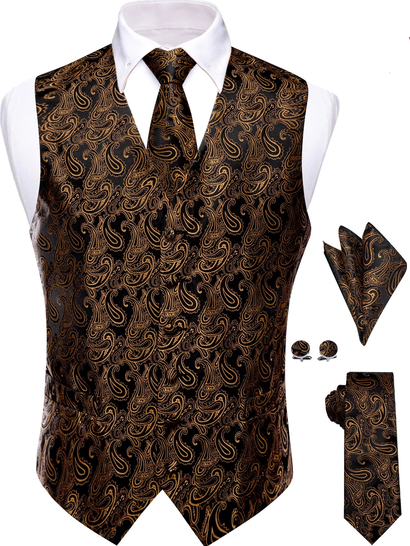 Men's Formal Suit Vest & Tie Set Paisley Floral Style, Premium Waistcoat and Necktie Combo for Weddings, Business Occasions Qme