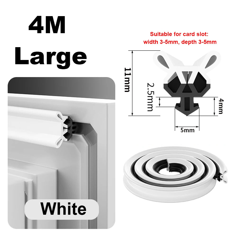 1-4Pcs Window Sealing Strip 4M/Roll Soft TPE Draft Stopper Card Slot Multi-layer Seal Plastic Steel Window Weatherstripping Qme Large White 2pcs