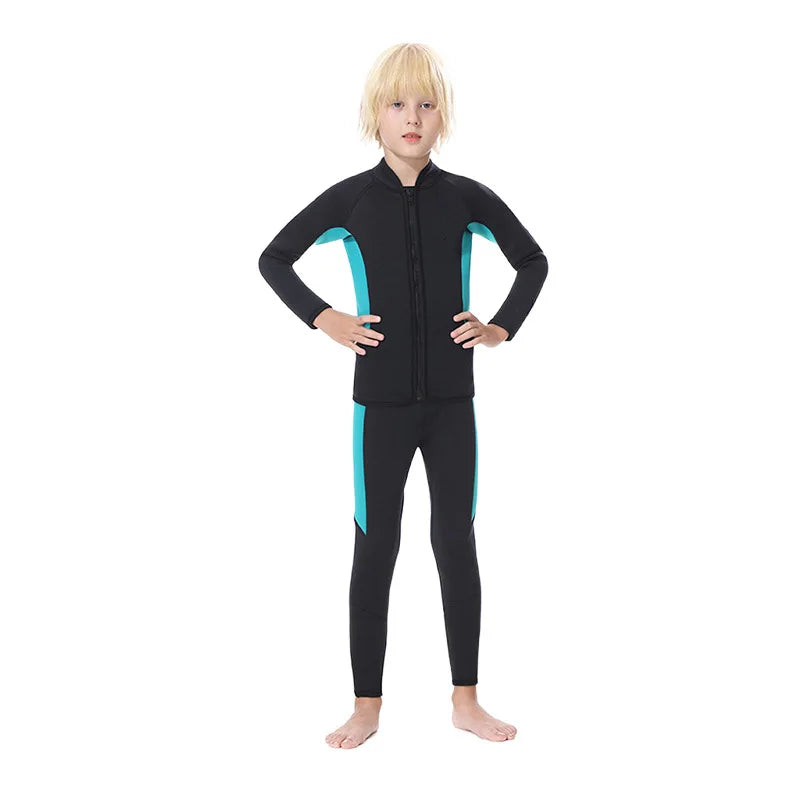 Children's Wetsuit Two-Piece Swimsuit Long Sleeve Surfing Snorkeling Diving Suit Boys Girls Thermal Protection Outdoor Gear Qme Lake blue XXL
