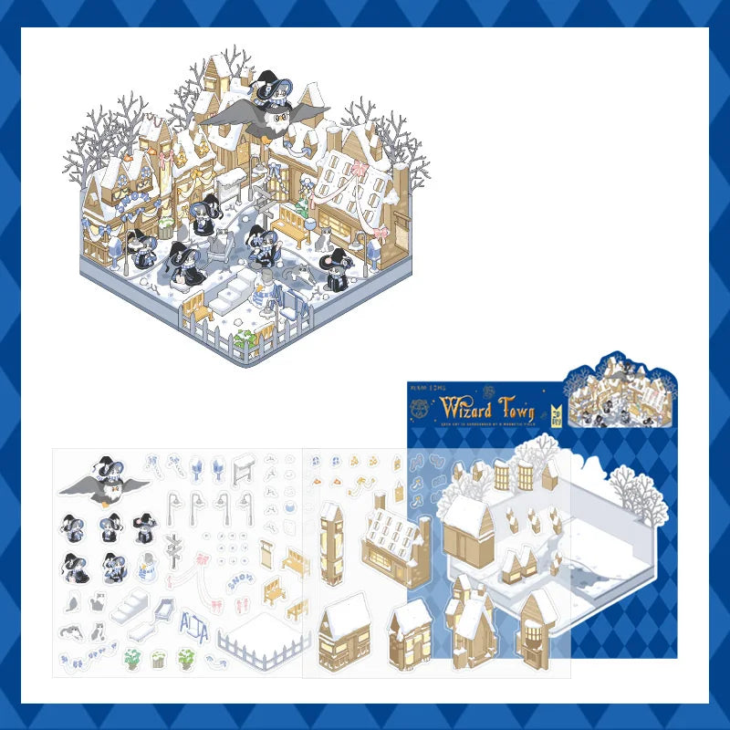 3D Scenery Stickers Magician Cat Cute Kawaii Scrapbook Stationery DIY & Handbook Decoration for Phone Case Notebook Qme 1