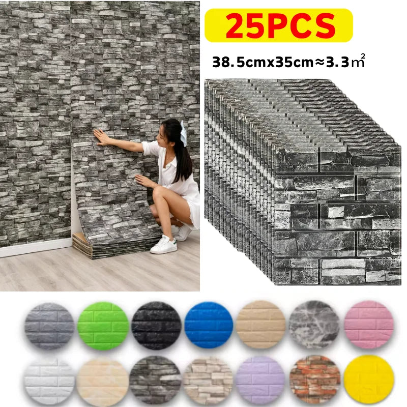 25 Textured Brick 3D Wall Sticker 38 5cmx35cm Stainproof Self Qme