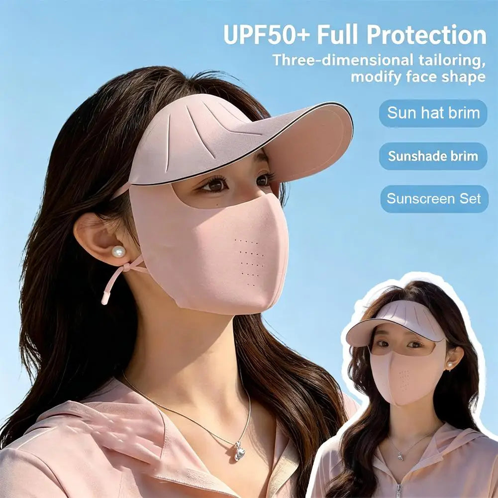 Wide Brim Face Mask Women Sun Hat Cover UV Protection Full Outdoor Qme