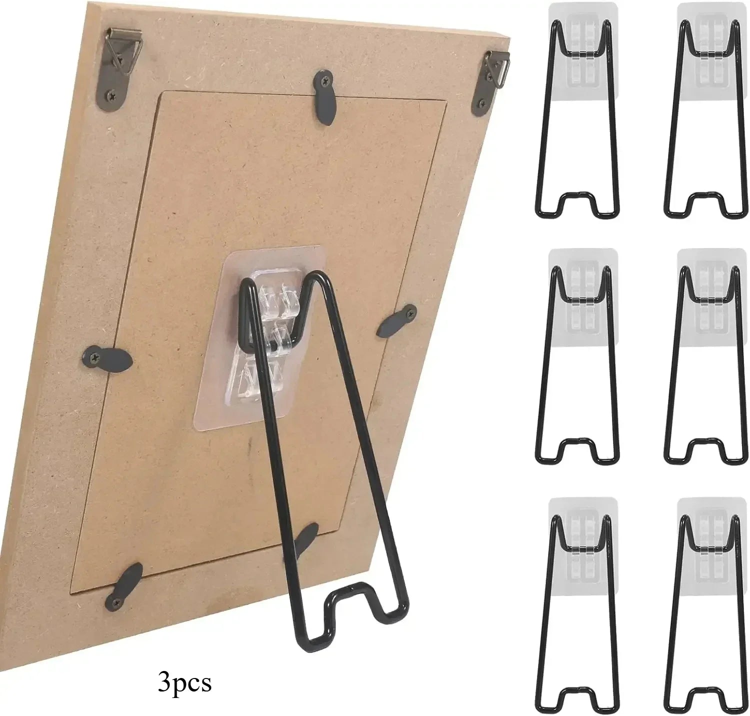 3pcs Stainless Steel Frame Bracket, Desktop Art Stand, With Self-adhesive, Suitable For Frame Art Stands Qme