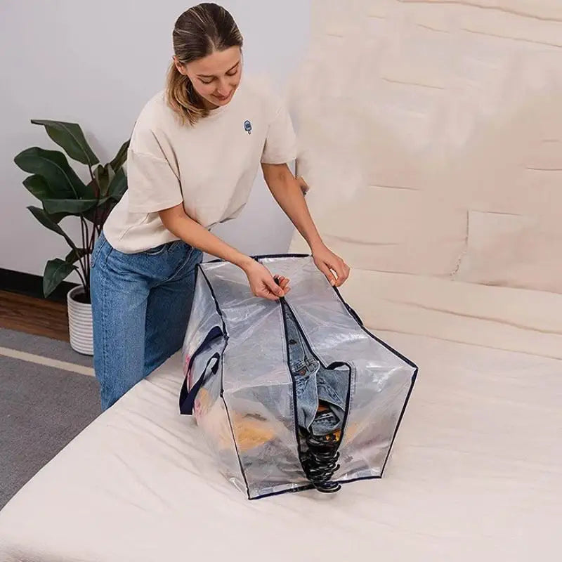 Transparent Large Capacity Woven Closet Sort Waterproof Double Zipper Qme