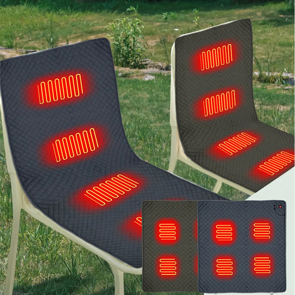 4 Heated Areas Camping Chair Heated Cushion Portable Heating Mat Cushion 3 Adjustable Temperature Type C/USB Charging for Winter Qme