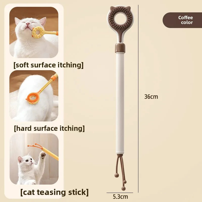 Double Sided Massager Retractable Cat Teaser Wand 2 In 1 Toy For Kitten Daily Grooming Skin Itch Relief Pet Supplies Qme Coffee color 1pc