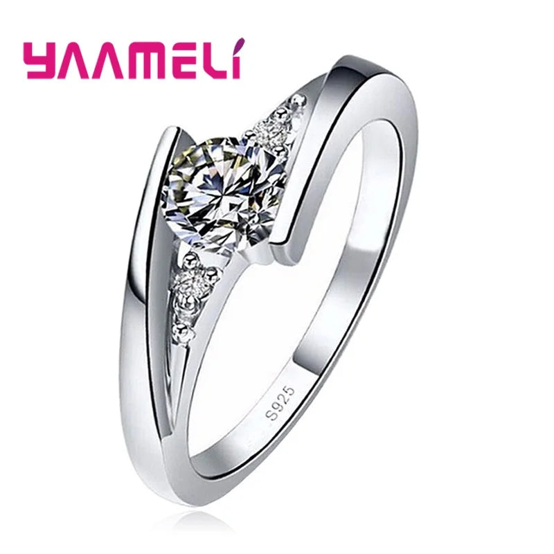Female Round Zircon Stone Ring Vintage 925 Sterling Silver Color Wedding Jewelry Promise Crystal Engagement Bague for Women Qme