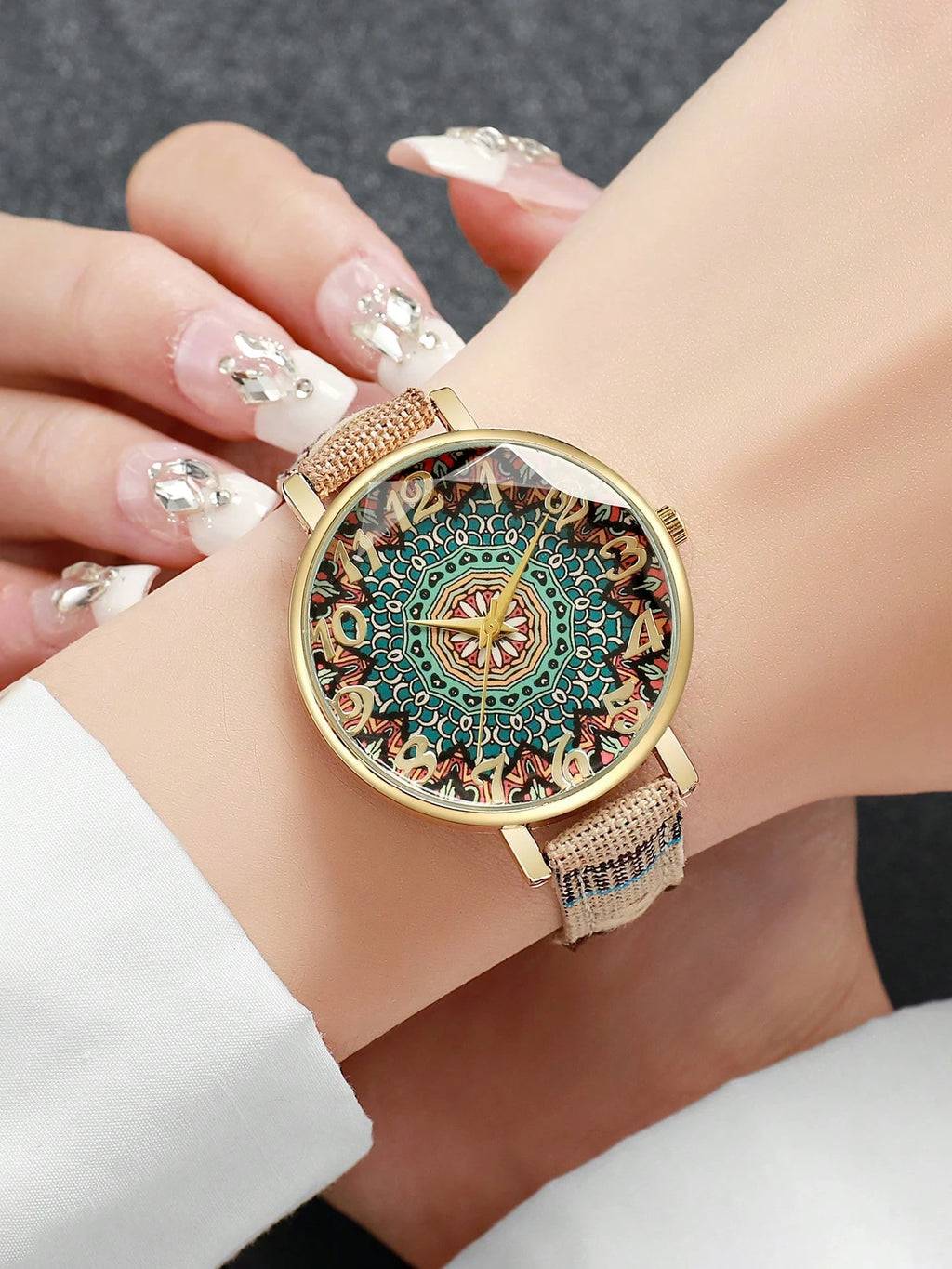 2-piece Bohemian style woven bracelet watch set for women, fashionable retro minimalist quartz watch set Qme