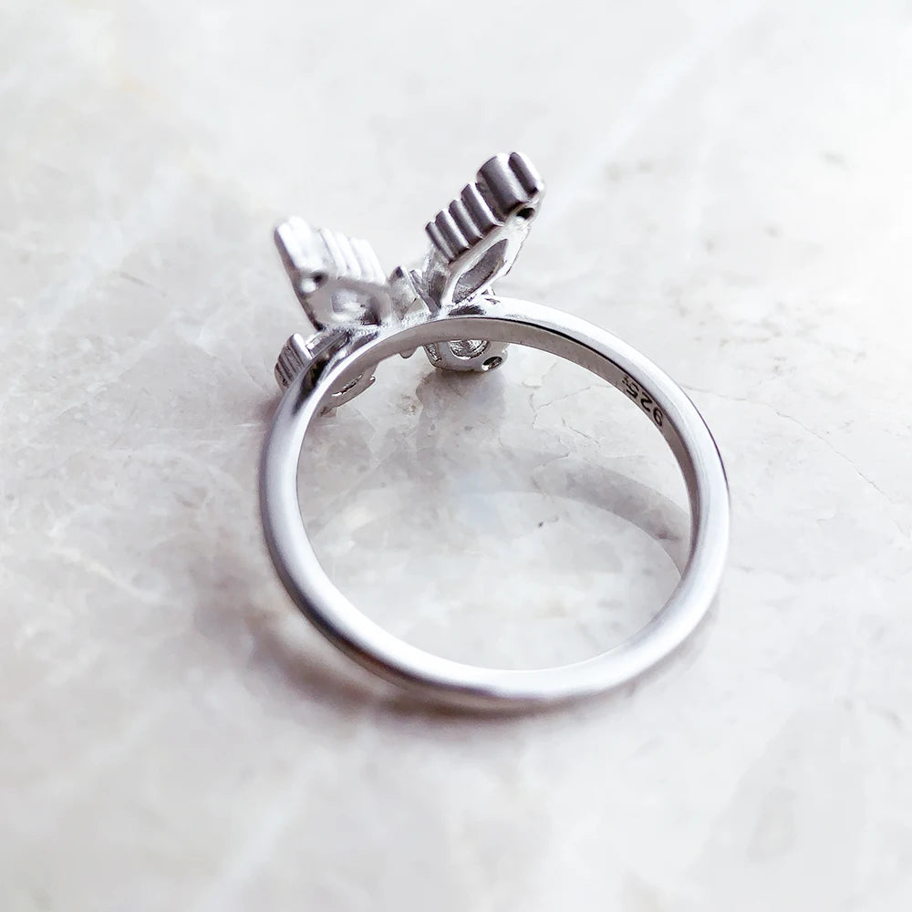 Ring Happy Butterfly White Stones Europe Fine Jewerly For Women Summer Romantic Gift In 925 Sterling Silver Qme